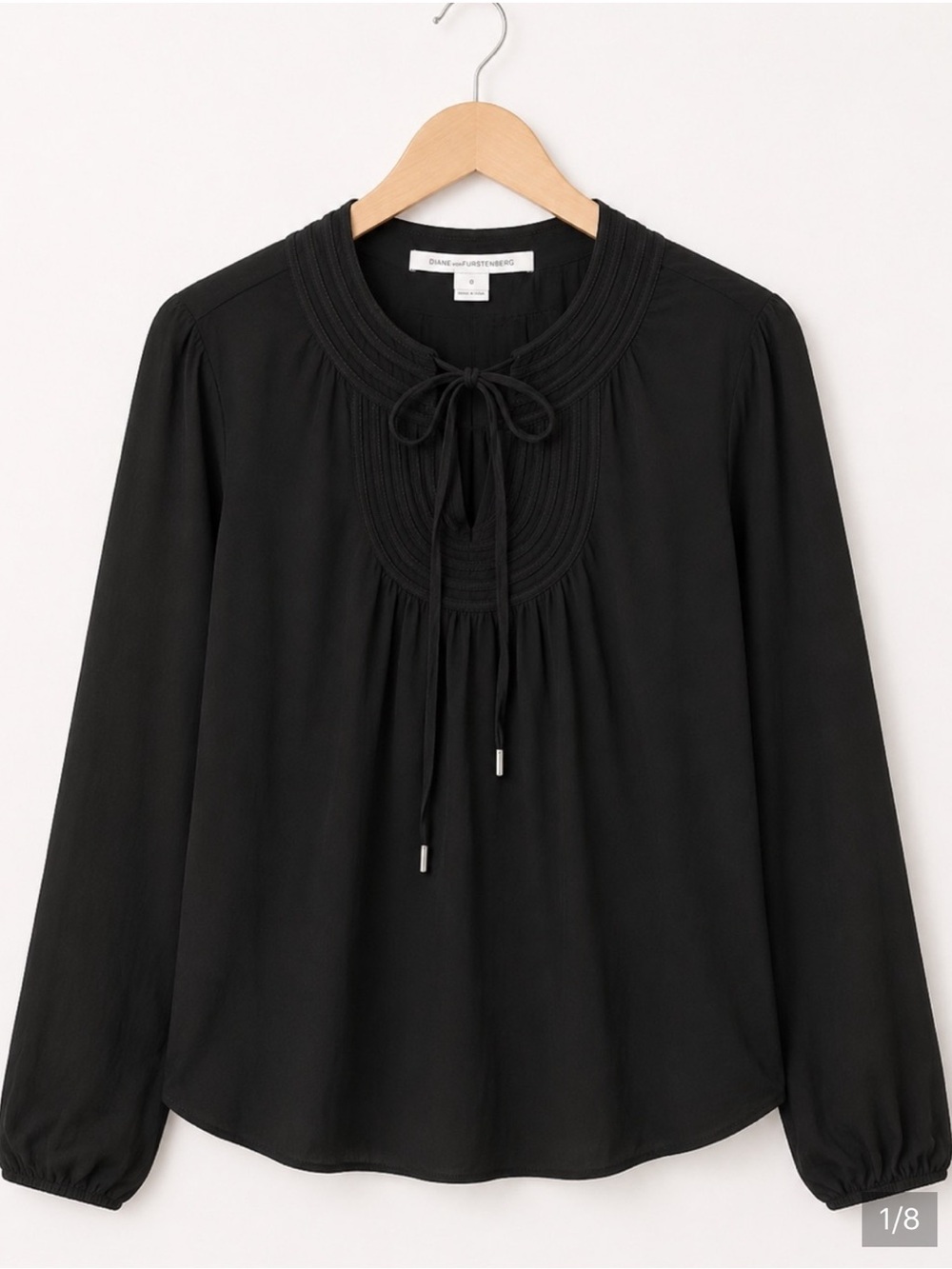 Diane Von Furstenberg Black New Acquilina Pintuck Balloon Sleeve Top